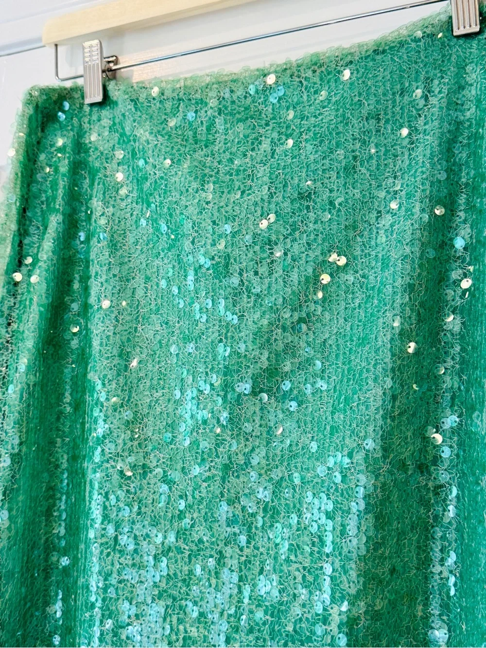 Zara NWT Sequined Sea Green Midi Skirt Size Large Occasions - Picture 7 of 16